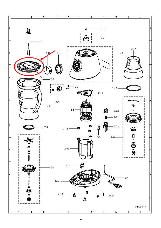 ฝาปิดโถเครื่องปั่น ชาร์ป (SHARP) รุ่น EM-14, EM-ICE, EM-ICE2 Pn.9K210W (แท้)