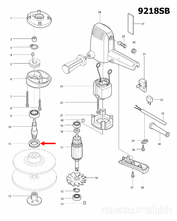 น๊อตล๊อคลูกปืน เครื่องขัดกระดาษทราย Makita 9201, 9218SB, 9218PB, PBL, BL, N5900B Pn.285809-3 (แท้) ##