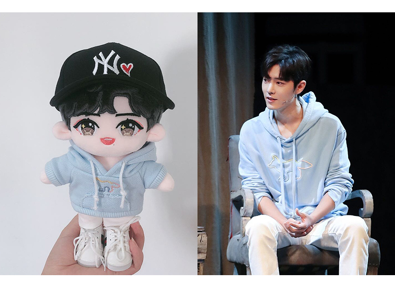 ตุ๊กตาเซียวจ้าน (20 cm.) ชุดฮู้ดหมาจิ้งจอกสีฟ้า+กางเกงสีขาว