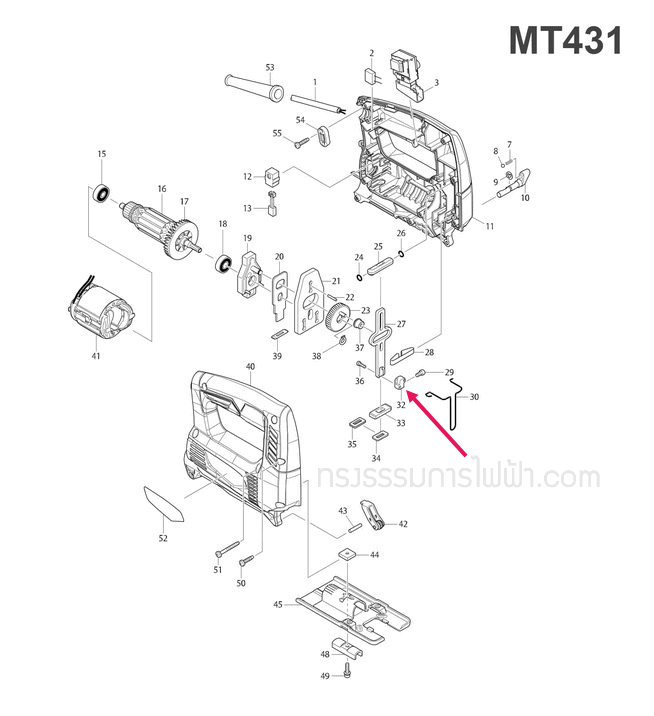 BLADE CLAMP เลื่อยจิ๊กซอว์ Maktec-Makita MT431, 4327, 4329, M4301, M4301B [#32] Pn.313140-8 (แท้)