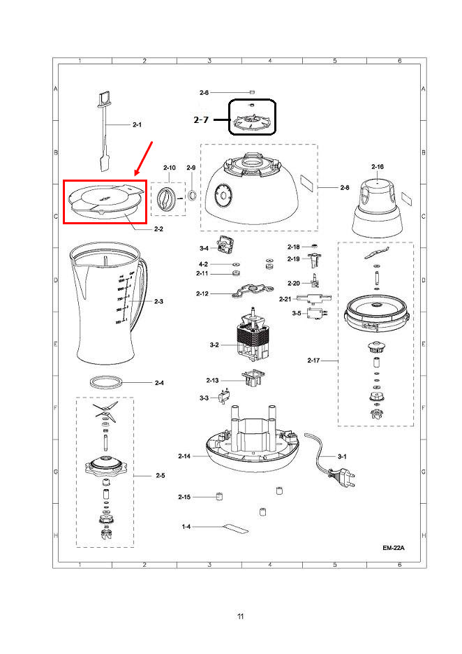 ฝาปิดโถปั่นน้ำ ชาร์ป (SHARP) รุ่น EM-22, EM-22A, EM-44A Pn.9A210GR (แท้) (คละสี)