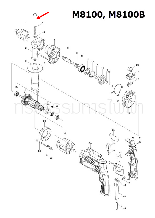 น๊อต สว่านกระเเทก Maktec, Makita MT811, MT813, MT814, MT817, HP1630, M8100, M8100B, M8103B Pn.265495-6 (แท้) ##