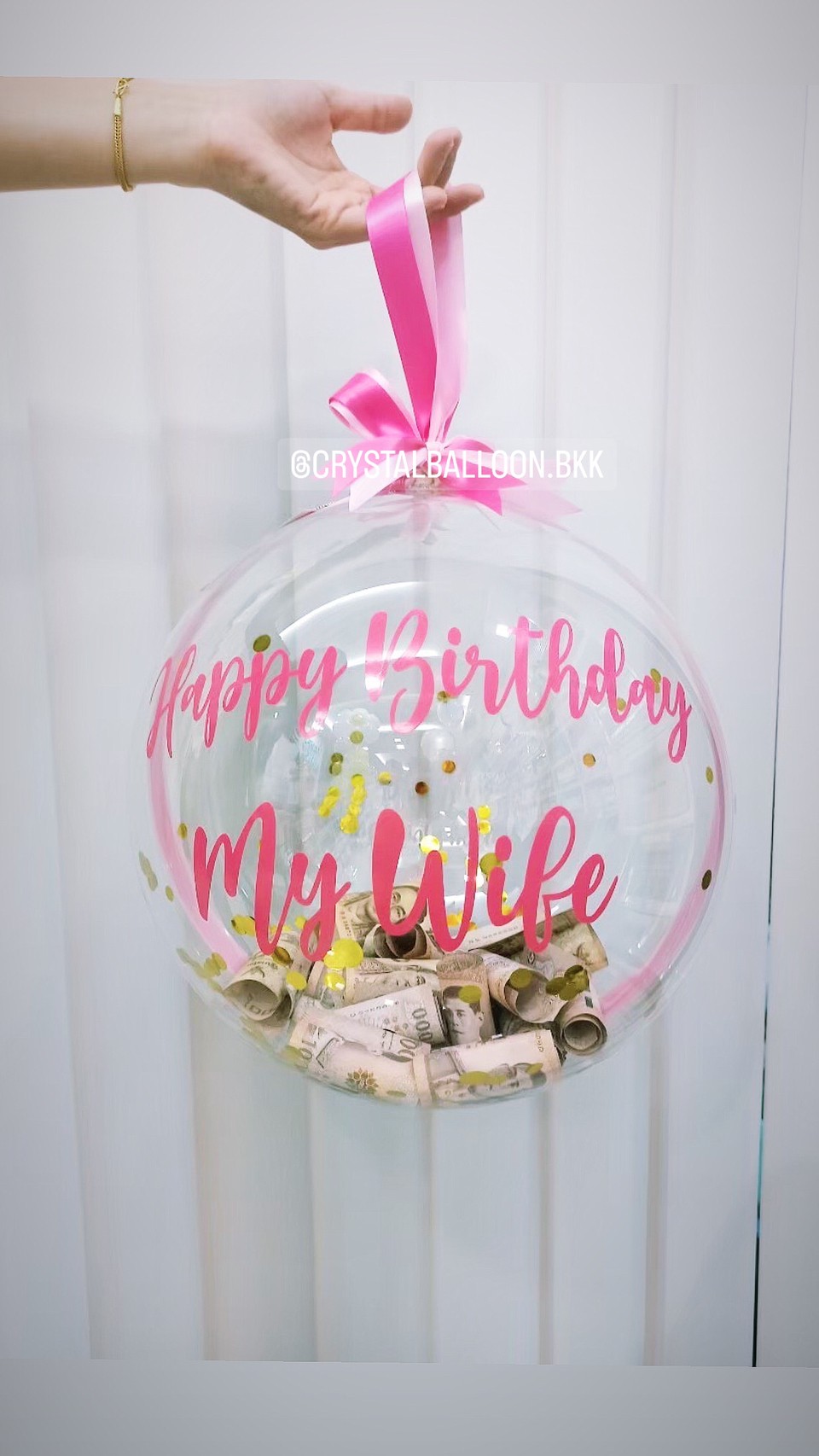 ลูกโป่ง วันเกิด Bubble ขนาด 18" พร้อมตกแต่ง สามารถใส่เงินได้ 30 ใบ สามารถเปลี่ยนข้อความ/เปลี่ยนสีได้