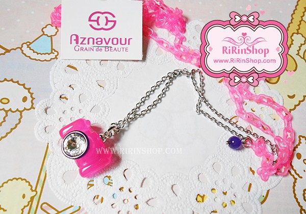 Aznavour สร้อยคอยาวจี้กล้องถ่ายรูปโซ่สีชมพูคริสตัล Swarovski ( ชมพู)