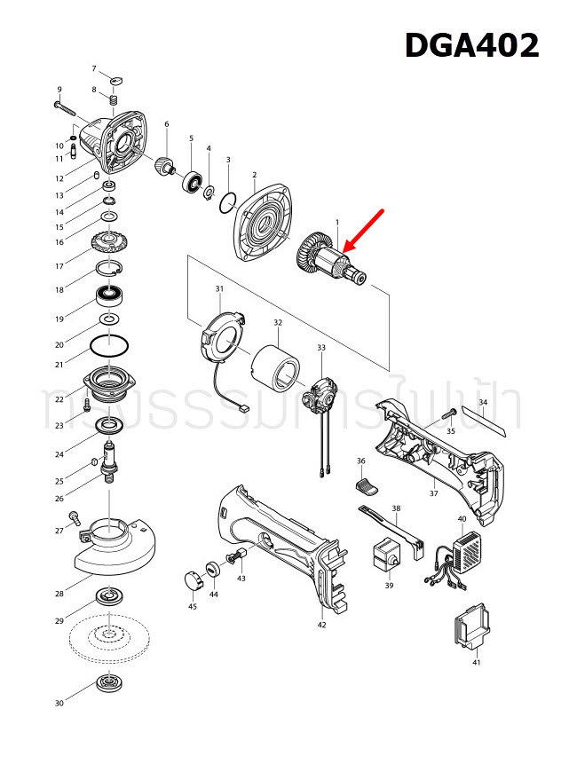ทุ่น หินเจียร Makita มากีต้า DGA402, BGA402RFE, GA452D Pn.619218-8 (แท้) ##(*)