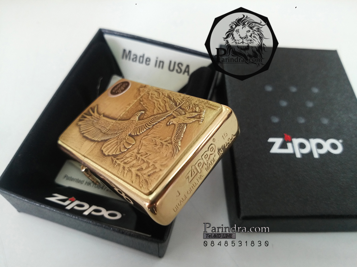 ไฟแช็ค Zippo แท้ "Zippo Where Eagles Dare Emblem Brushed Brass " # 20854 แท้นำเข้า 100%