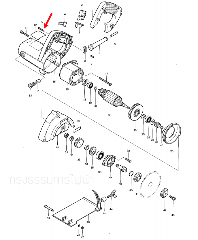 น็อตยึดด้ามจับ เครื่องตัด Maktec, Makita MT190, MT240, MT410, MT430, MT560, M1100, M1100KX1B, M1901, M1901B, M4302, M4302B Pn.265101-3 (แท้) ##(*)