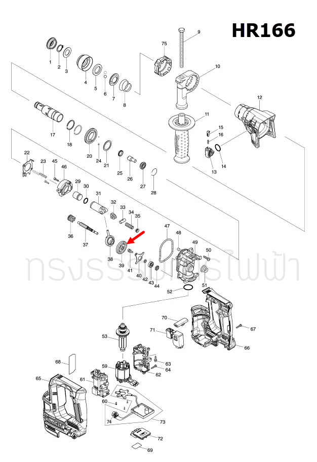 เฟือง สว่านโรตารี่ Makita มากีต้า HR166, HR166D [#39] Pn.221481-7 (แท้) ##