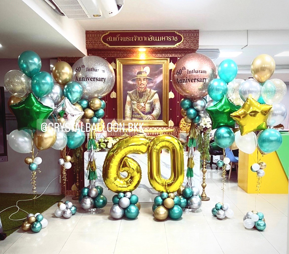 เสาลูกโป่ง วันครบรอบ Bubble ขนาด 36" 2 เสา พร้อม ช่อลูกโป่งฟอยล์ดาว ขนาด 24" ช่อ 10 ลูก 4 ช่อ พร้อมตกแต่ง ฟอยล์ตัวเลข ขนาด 40" ตั้งฐาน 2 ชิ้น สามารถเปลี่ยนสีลูกโป่ง/เปลี่ยนข้อความ/เปลี่ยนสี-ฟอยล์ตกแต่งได้