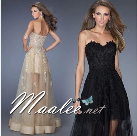 พร้อมเช่า ชุดราตรียาว เกาะอก ลูกไม้ คลุมด้วยผ้าตาข่าย สวยหรู สีครีมChampagne (มีทั้งแบบซิป และเชือกผูกหลัง)