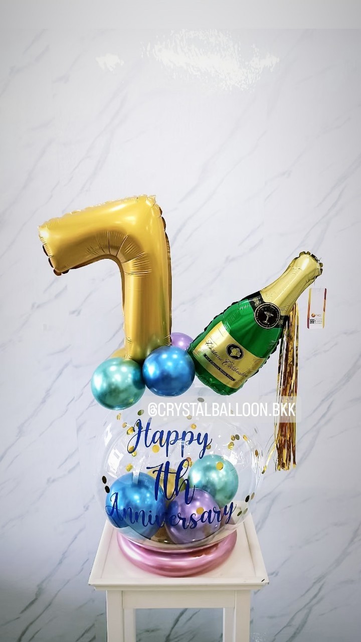 ลูกโป่ง วันครบรอบ Happy Anniversary Bubble ขนาด 18" พร้อมตกแต่ง ฟอยล์ตัวเลข ขนาด 16" 1 ชิ้น,ฟอยล์ตกแต่ง 1 ชิ้น สามารถเปลี่ยนสีลูกโป่ง/เปลี่ยนข้อความ/เปลี่ยนสี-ฟอยล์ตกแต่งได้