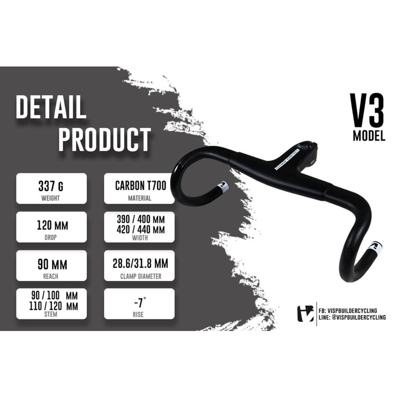 แฮนด์อินทิเกรต Visp Builder รุ่น V3 Integrated Aero handlebar รองรับซางตะเกรายบ OD2 Full Carbon