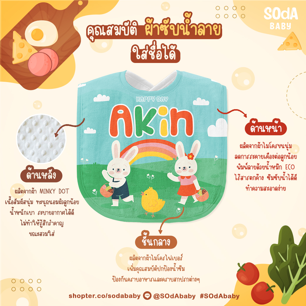 ผ้าซับน้ำลาย ใส่ชื่อได้ Rabbit Cuties Collection IIรหัส DBA00028 #SOdAbaby #RabbitCutiesCollection