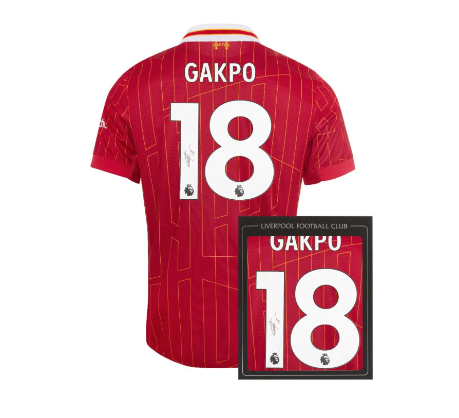 เสื้อลิเวอร์พูล 2024 2025 ลายเซ็นต์ Gakpo 18 มีใบรับรองลายเซ็นต์มือของแท้ในกล่อง