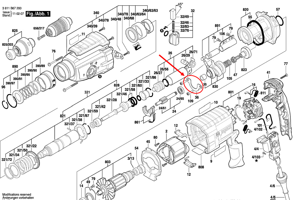 เหล็กตัวยู U สว่านโรตารี่ Bosch รุ่น GBH 2-28D, 2-28 DFV #I12