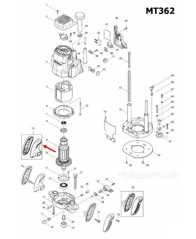 ด้ามจับด้านซ้าย เราท์เตอร์ (Router) Maktec-มาคเทค MT362 [#13] Pn.187512-1 (แท้) ##