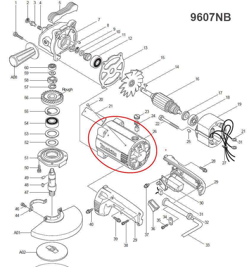 เสื้อฟิลคอยล์ หินเจียร Makita มากีต้า 9607NB Pn.156452-4 (แท้) ##(*)