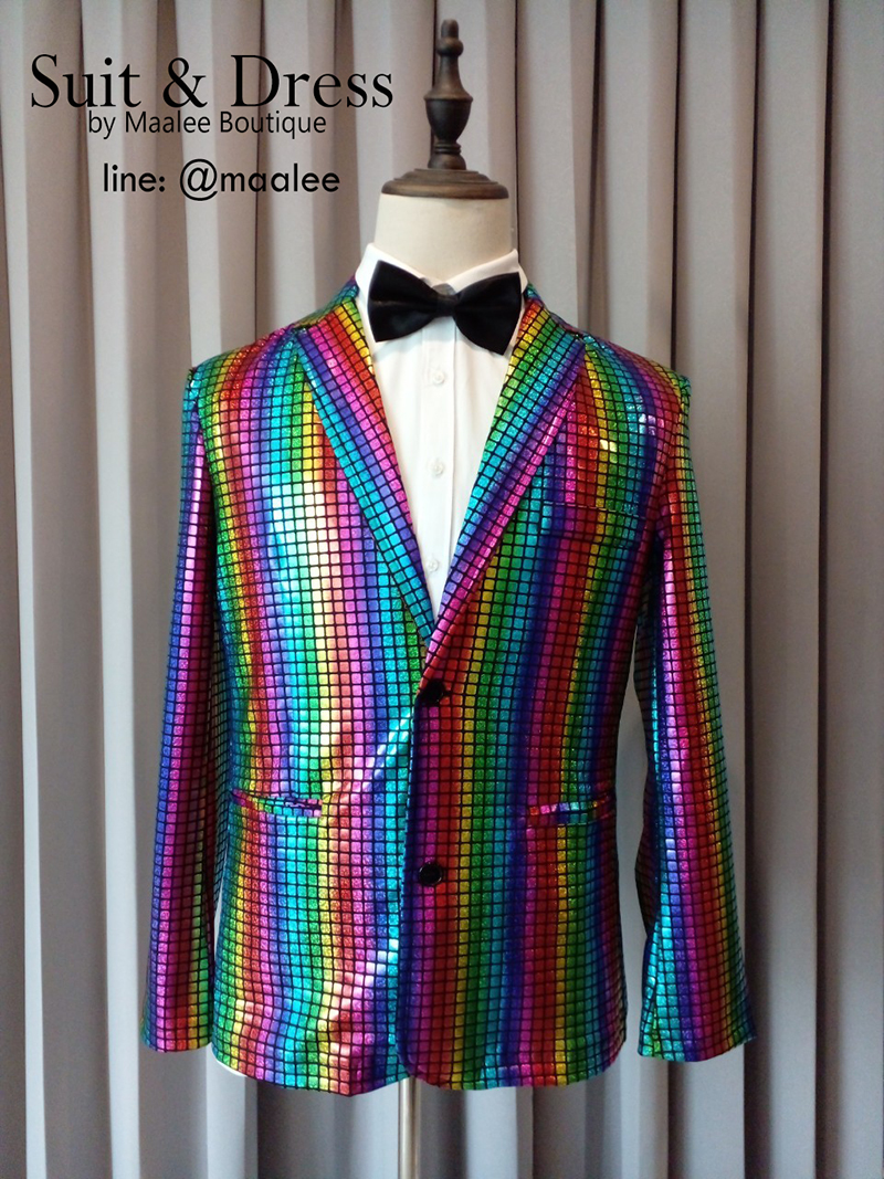 พร้อมเช่า ชุดสูทชาย สีรุ้ง แนวดิสโก้ แฟนซี Disco