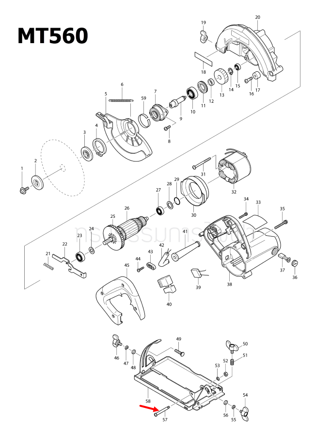 น็อตร้อยข้อต่อ เลื่อยวงเดือน Maktec MT560, MT580, MT582, MT583, M5801, M5801B [#57] Pn.265118-6 (แท้) ##(*)