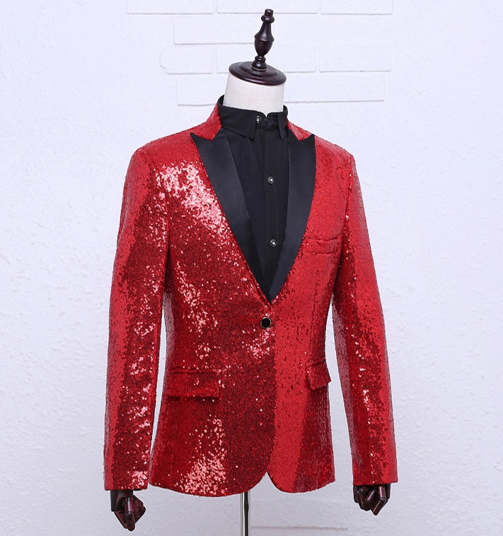 Pre-order เสื้อสูทชาย สูทแฟชั่น สูทกลิตเตอร์ สีแดง