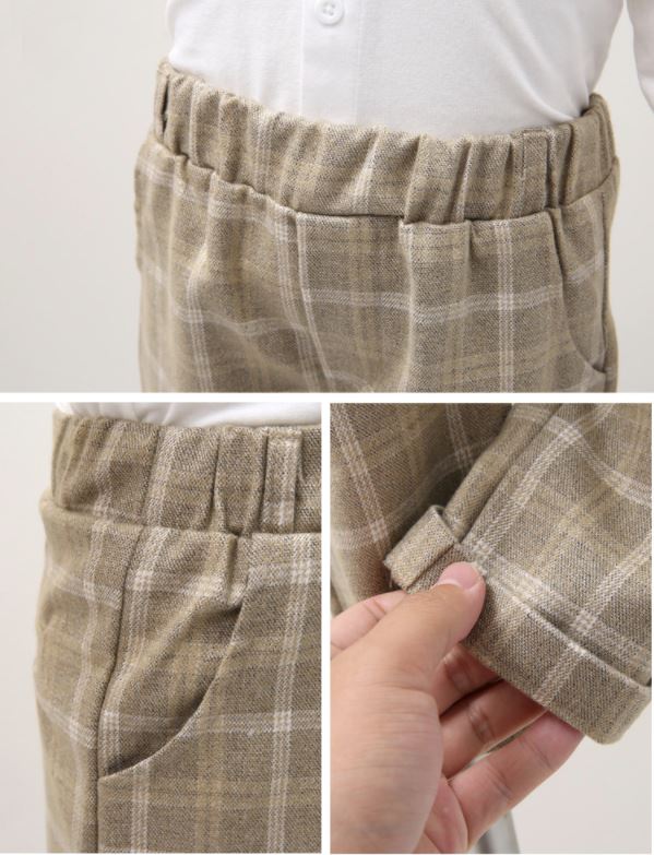 พร้อมเช่า ชุดสูทเด็กชาย สีกากีลายตาราง ** พร้อมเช่าไซส์ 100 , 110 , 120,130,140,150 **