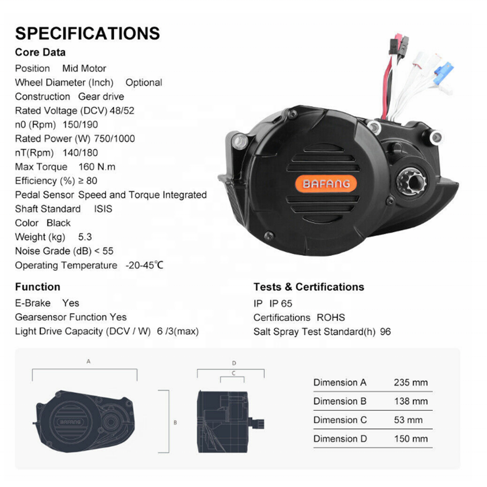 มอเตอร์กลาง Bafang M620 G510 Ultra 52V 1000W CAN BUS 2025 แรงบิด 160N.m ใช้กับเฟรมเฉพาะ + จอ DPC-18 พร้อมครังก์และเบรก