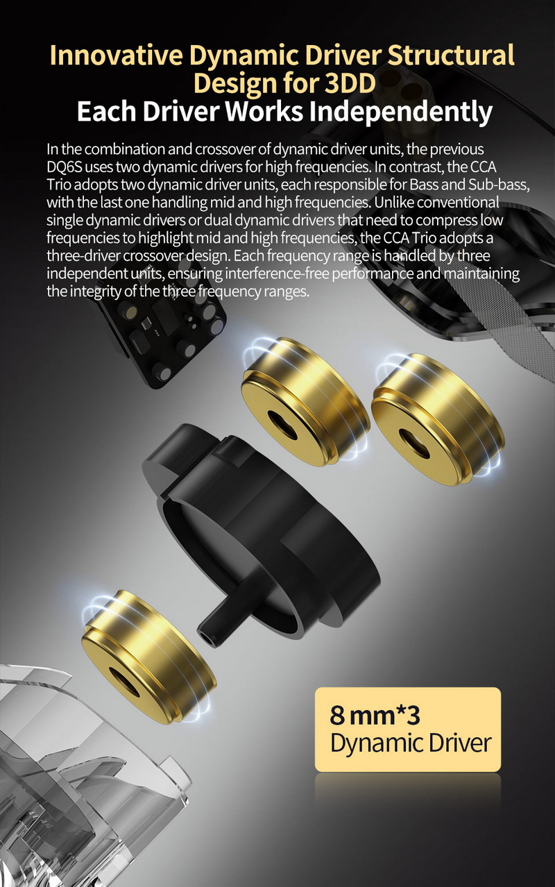 CCA Trio - Legendary หูฟัง 3 ไดรเวอร์ Dynamic 3DD ปรับแต่งโทนเสียงได้ ประกันศูนย์ไทย