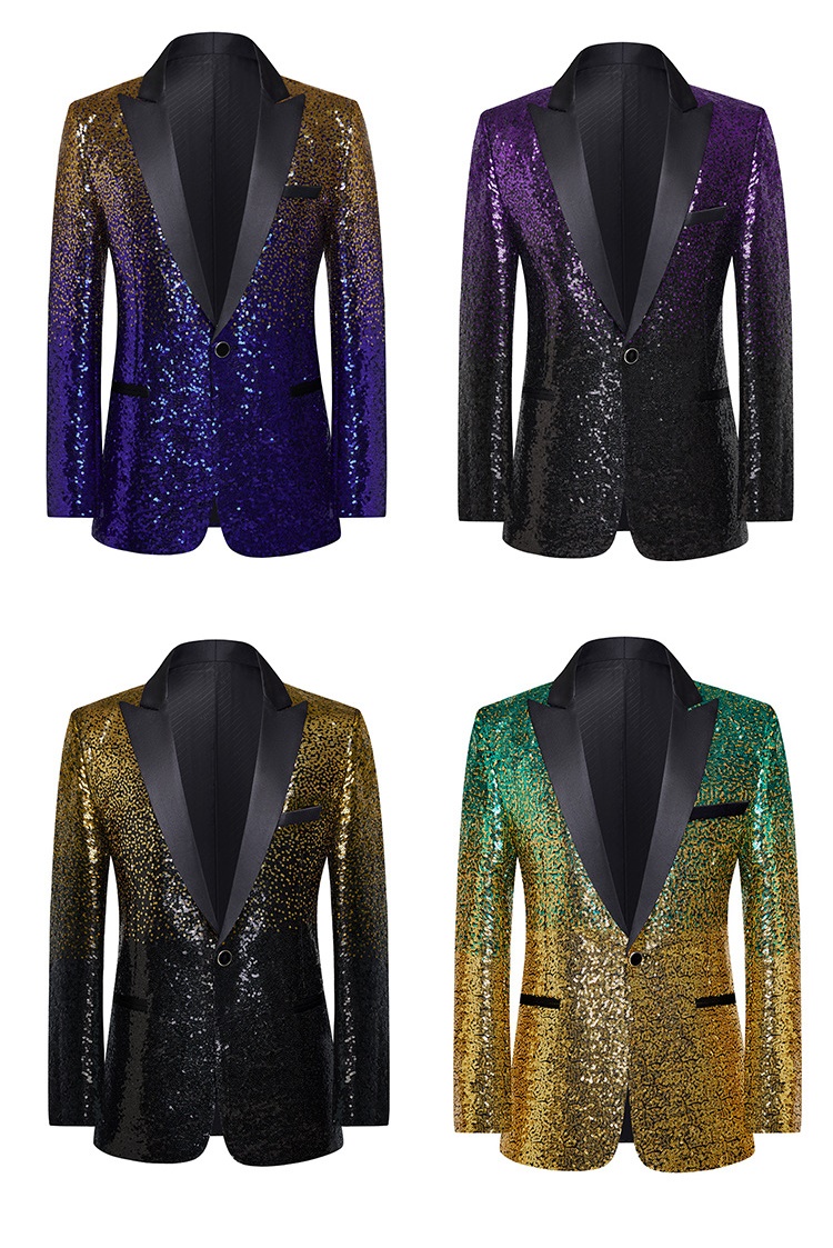 พร้อมเช่า เสื้อสูทชาย สูทแฟชั่น สูทกลิตเตอร์ ไล่สี สีทองดำ