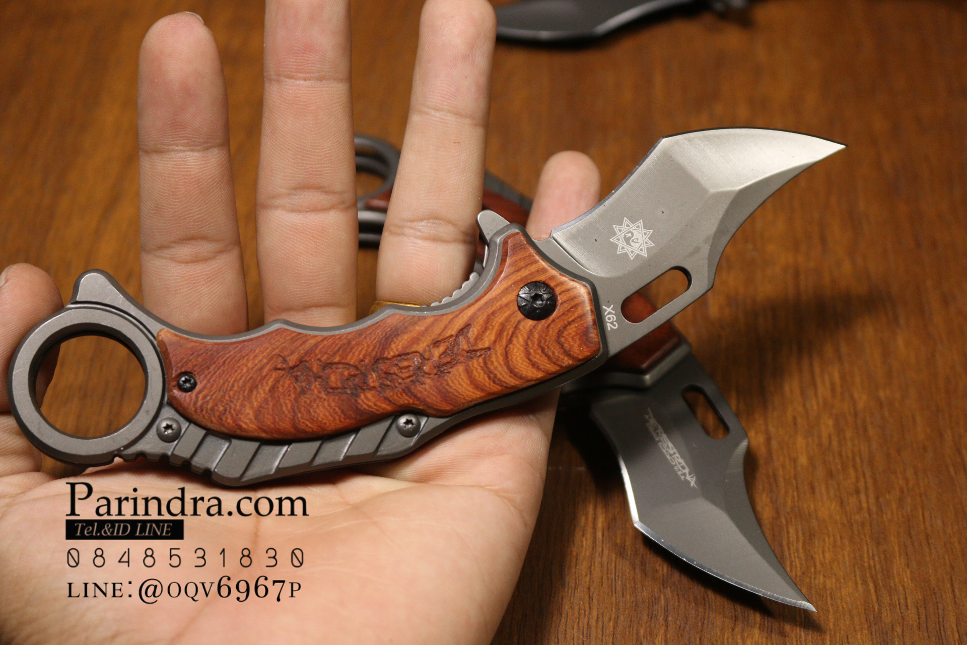 มีดคารัมบิต (Karambit) Tactical Karumbit Deresrina Knife (OEM) ด้ามไม้สีน้ำตาลแดง