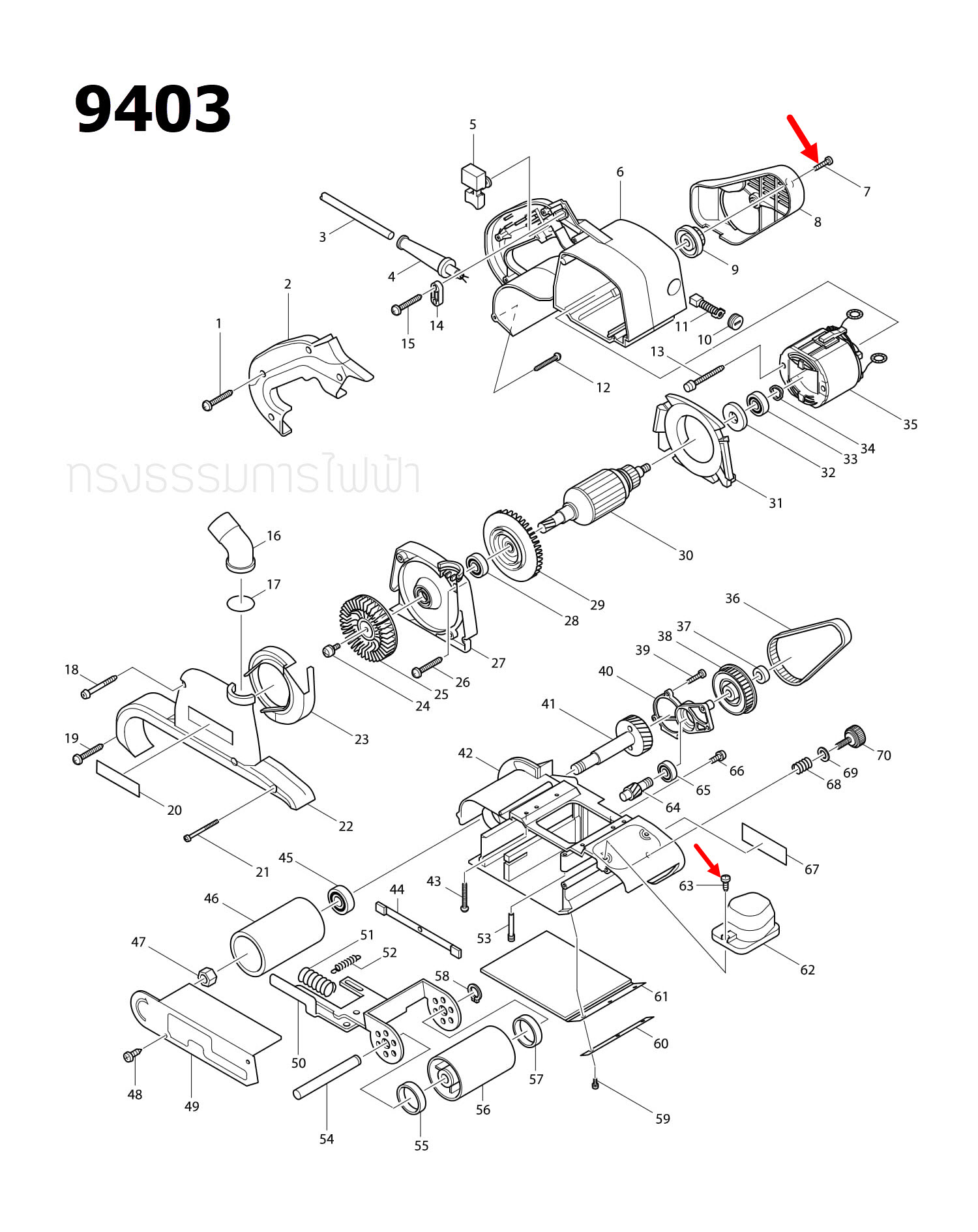TAPPING SCREW CT 4X16 เครื่องขัดสายพาน Makita มากีต้า 4350CT [#29], 9403 [#7, #63], LS1212 [#134] Pn.266034-5 (แท้) ##