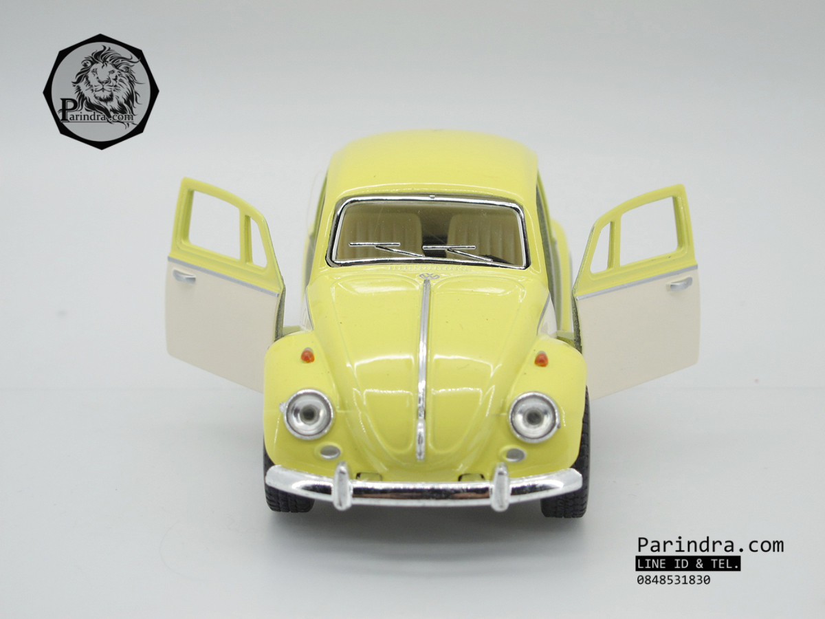 โมเดลรถเหล็กรถเต่า Volkswagen 1967 อัตราส่วน 1:32 สีเหลืองอ่อน ประตูขาว