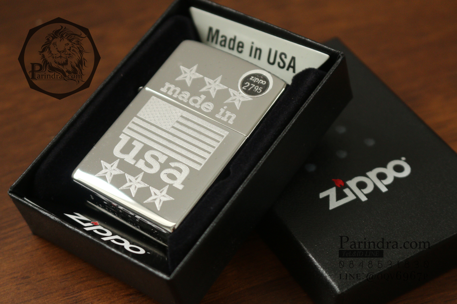 ไฟแช็คซิปโป้แท้ " Zippo 29430 Made in USA with Flag High Polish Chrome " แท้นำเข้า 100%