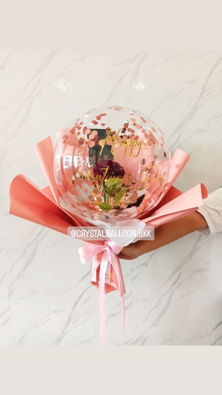 Flower Balloon Valentine's Day ดอกกุหลาบแดงประดิษฐ์ 1 ดอก พร้อม ติดรูป 1 รูป,สามารถใส่เงินได้ 30 ใบ พร้อมตกแต่ง สามารถเปลี่ยนข้อความ/เปลี่ยนสีได้