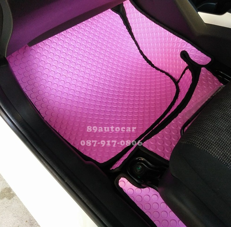 ขายพรมปูพื้นรถยนต์เข้ารูป Honda Jazz 2016 ลายกระดุมสีชมพูขอบดำ