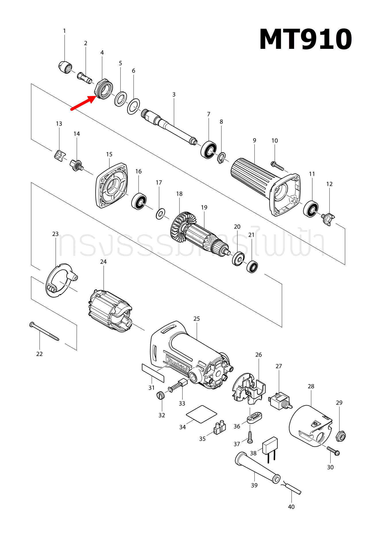 BEARING RETAINER หินเจียรคอตรง มาคเทค-Maktec MT910, GD0600, BGD800, DGD800, M9100B [#4] Pn.317999-5 (แท้) ##(*)