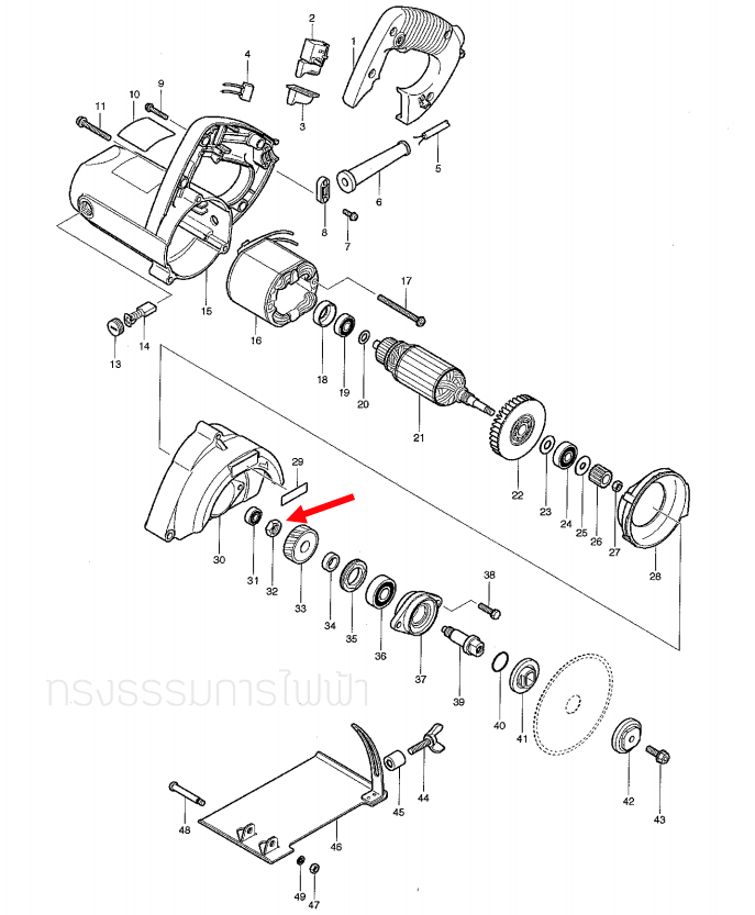 น็อตล็อคปลายแกนเฟือง เครื่องตัด มาคเทค-Maktec MT410 [#32] Pn.252170-3 (แท้) ##
