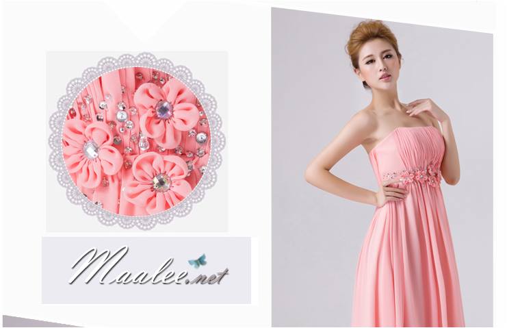 พร้อมส่ง ชุดราตรียาว เกาะอก สีโอรส แต่งดอกเก๋ๆ