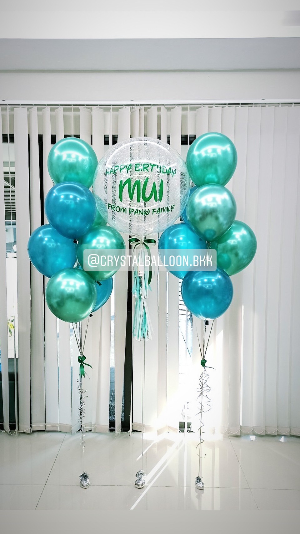 ลูกโป่ง วันเกิด Bubble ขนาด 24" Theme สีเขียว พร้อม ช่อลูกโป่ง ช่อ 7 ลูก 2 ช่อ พร้อมตกเเต่ง สามารถเปลี่ยนสีลูกโป่ง/เปลี่ยนข้อความ/เปลี่ยนขนาดได้