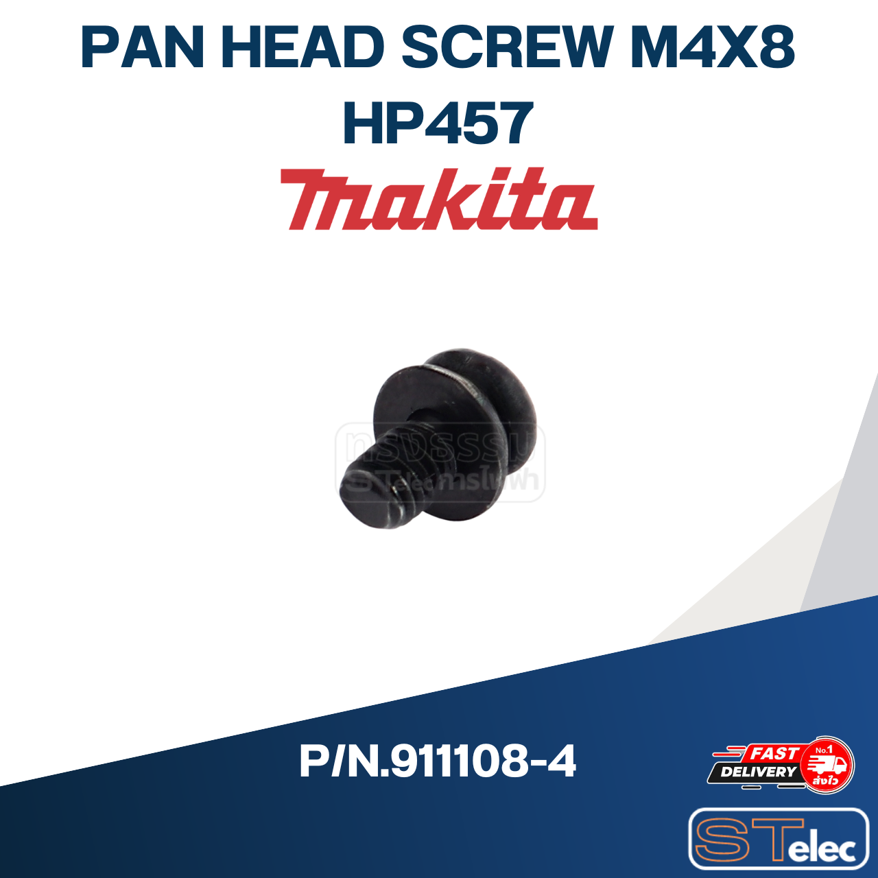 PAN HEAD SCREW M4X8 สว่านกระแทกไร้สาย Makita HP457 P/N.911108-4 (แท้) ##