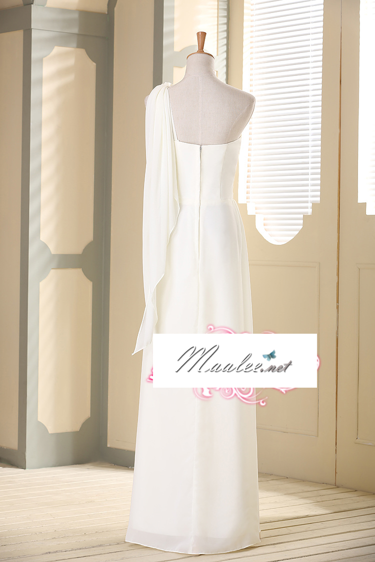 พร้อมเช่า ชุดราตรียาว เกาะอก ไหล่เดียว สีชมพู Nude