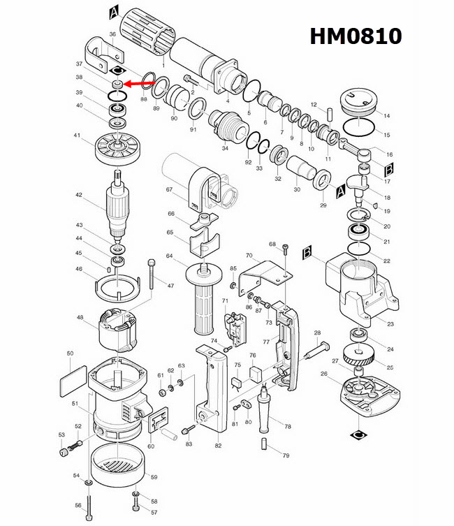 ซีล สกัดไฟฟ้า Makita-มากีต้า HM0810 [#37], HM0810T, TA [#38] Pn.331194-3 (แท้) ##
