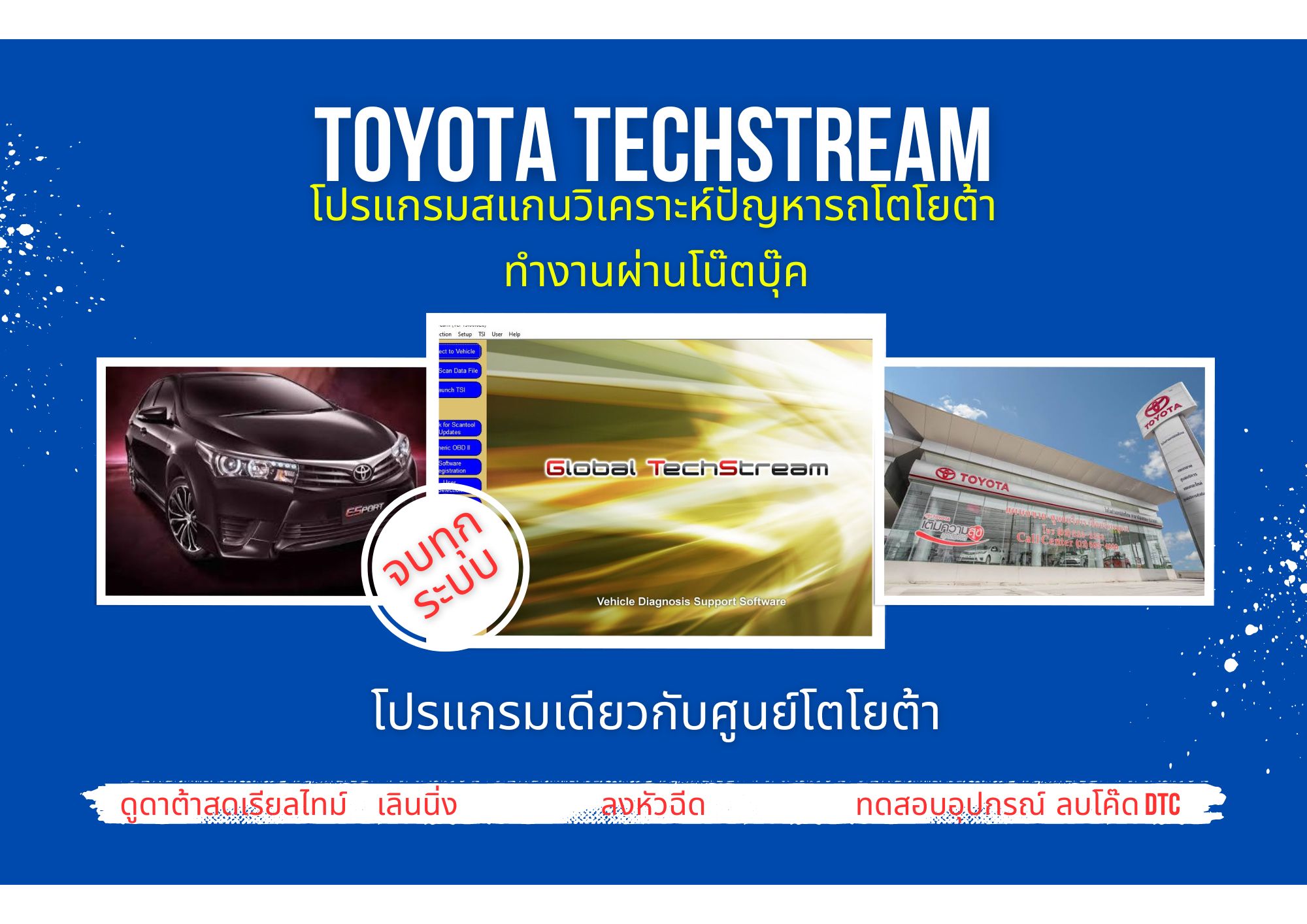 โปรแกรมสแกนวิเคราะห์ปัญหารถของศูนย์บริการ techstreamv.18ล่าสุด ใช้กับสายศูนย์โตโยต้า กล่องtactrix ,otc ลงทะเบียน