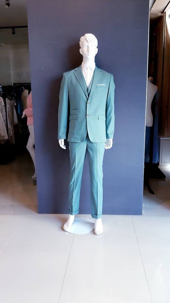 พร้อมเช่า เสื้อสูทชาย สีเขียวมิ้นต์เข้ม สีเขียวพาสเทล Dark Pastel Mint Green (พร้อมเสื้อกั๊ก)