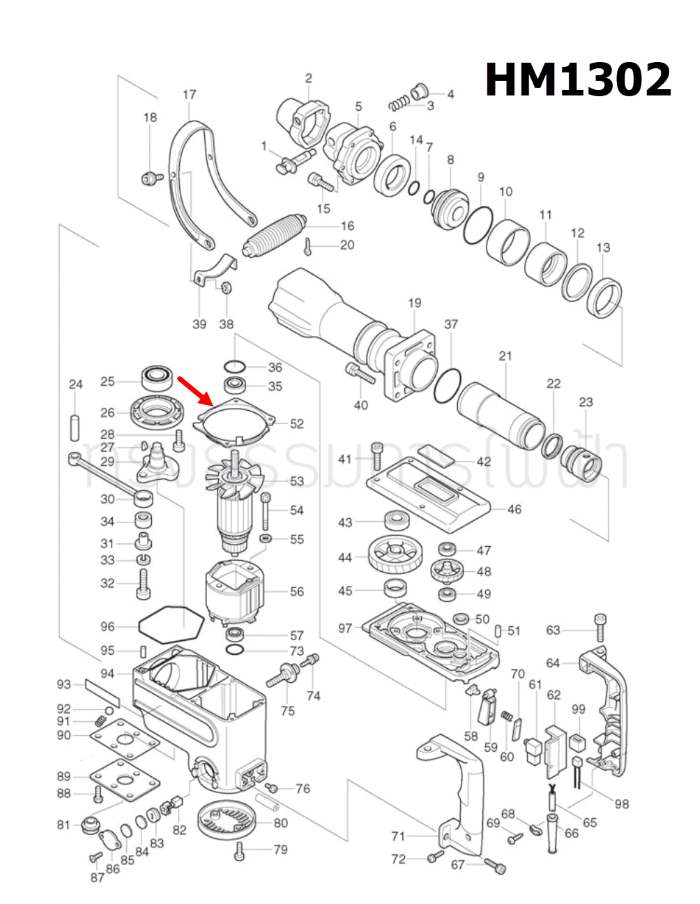 แผ่นบังคอยล์ สกัดไฟฟ้า Makita มากีต้า HM1302 [#52] Pn.344273-8 (แท้) ##