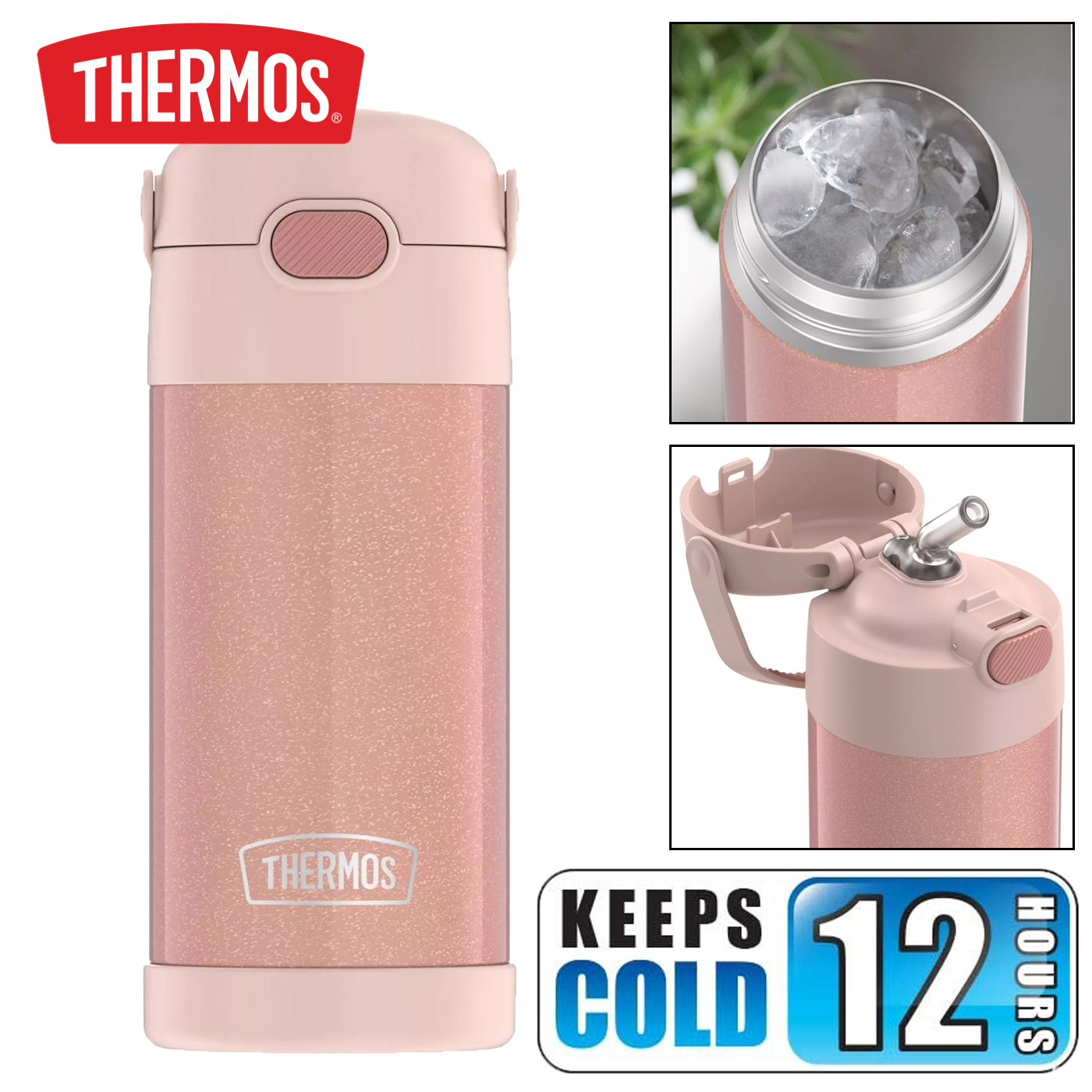 กระติกน้ำเก็บความเย็น Thermos 12oz FUNtainer Water Bottle Rose Gold Glitter