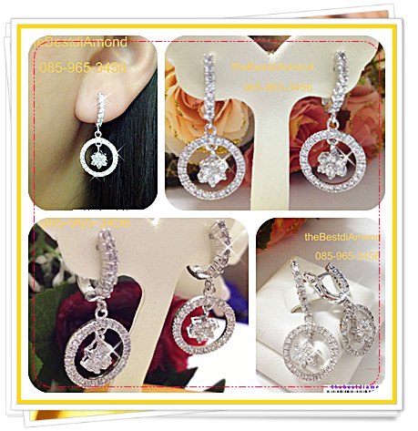 BE824RD+++ต่างหูระย้า ดอกไม้ กรอบกลม เพชรCZ +++ สวย เริ่ด ไฮโซ แบบจากร้านเพชรเลยค่ะ งานสวย เรียบร้อย ดีไซน์สวยเก๋ หรูหรา ใส่แล้วหน้าเรียวสวย เว่อร์