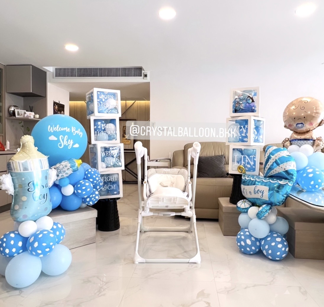 Organic Welcome Baby Boy รูปแบบใหม่ ไม่ซ้ำใคร ลูกโป่งยาง ขนาด 24" ตั้งฐาน 1 ชิ้น พร้อม ฟอยล์ตั้งฐาน 3 ชิ้น,สามารถใส่รูปได้ 2 ใบ,กล่องใส ติดตัวอักษร 7 กล่อง พร้อมตกแต่ง สามารถเปลี่ยนสีลูกโป่ง/เปลี่ยนข้อความ/เปลี่ยนฟอยล์ตกแต่งได้