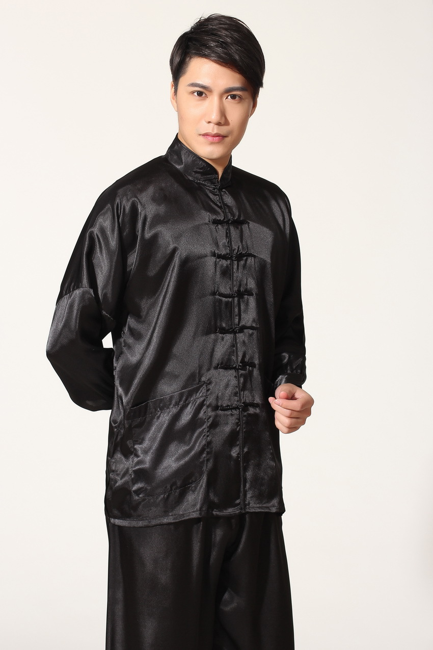 Pre-order ชุดจีนชาย แขนยาวผ้าแพร สีดำ