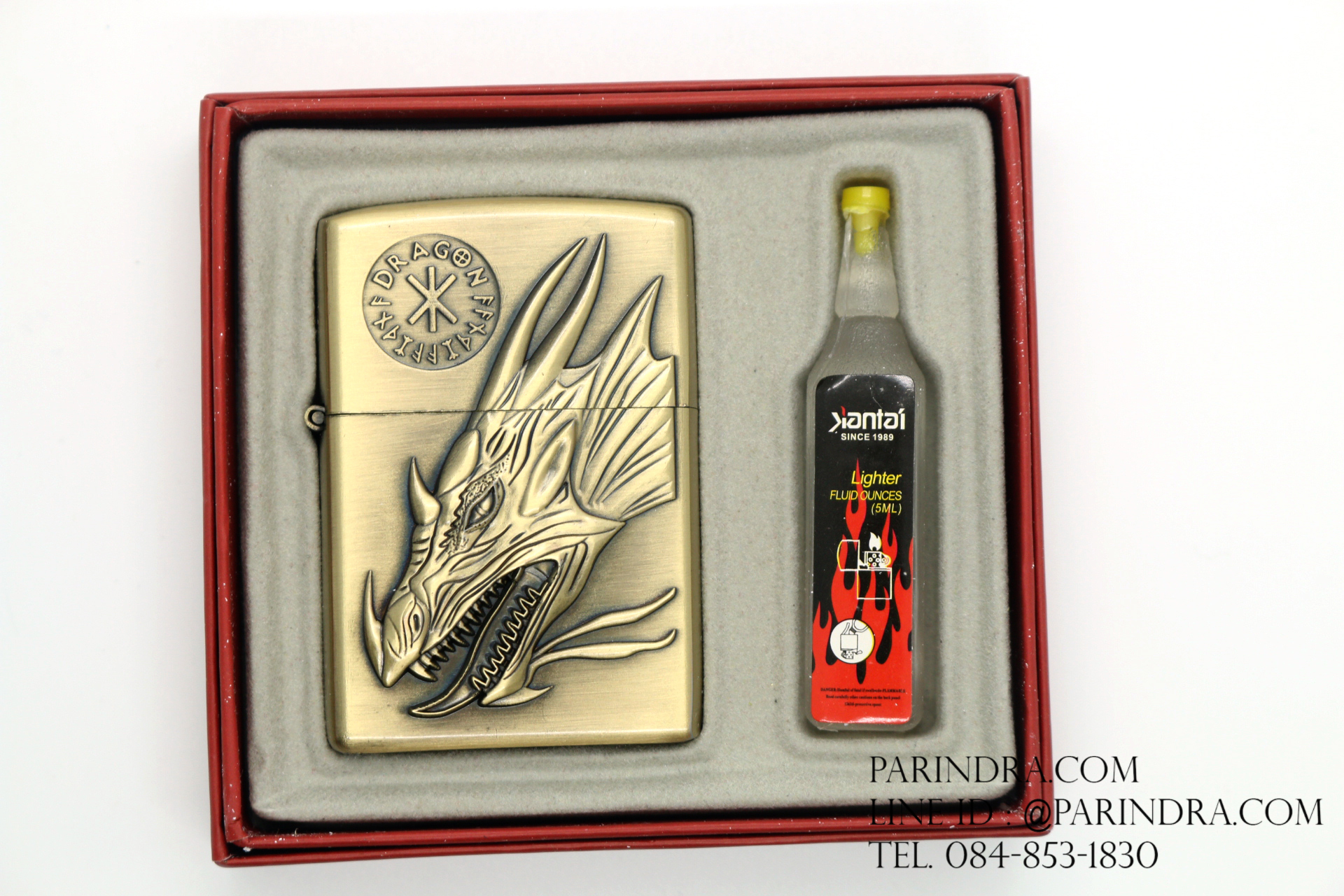 ไฟแช็คน้ำมัน ลายนูน รูปหัวมังกร บอดี้สีทองเหลือง