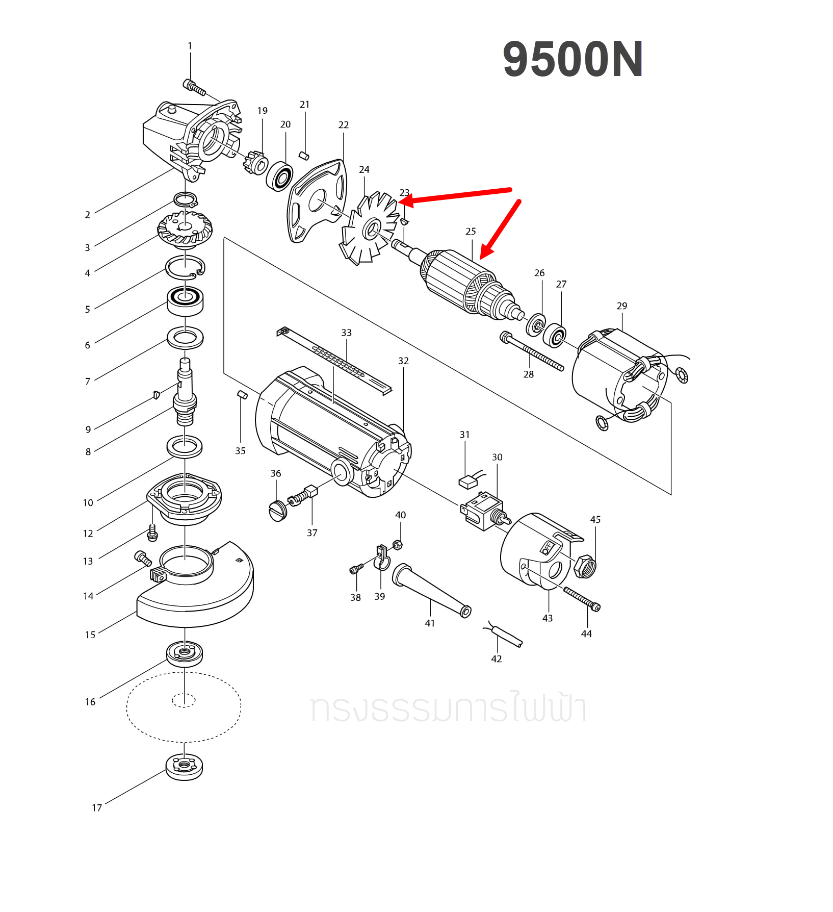 ทุ่น หินเจียร 4 นิ้ว Makita มากีต้า รุ่น 9500N, N9500N (ใบเหล็ก) P/N.511923-2 (แท้) ## (**)